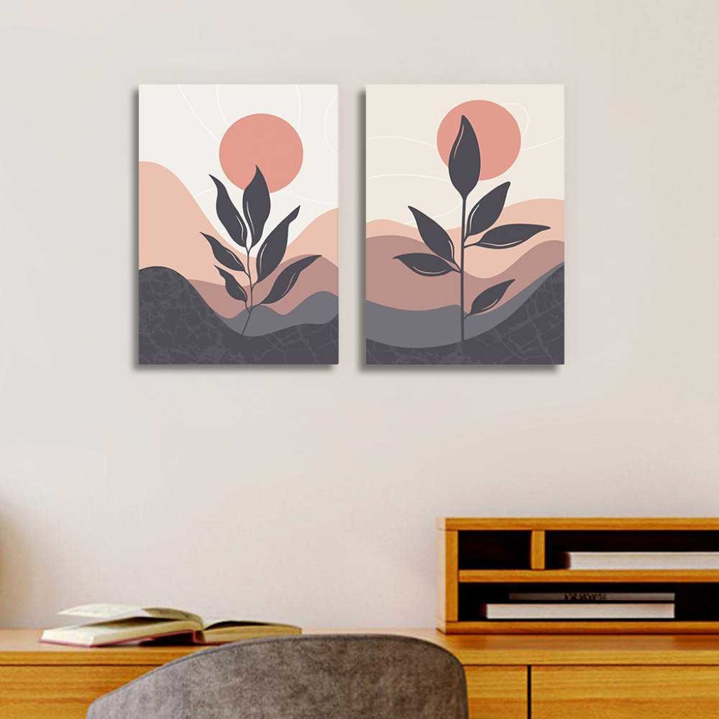 Leaf Print - Minimal 2 Panels Art Frame For Wall Decor- Funkydecors Xs / Canvas Posters Prints &amp;