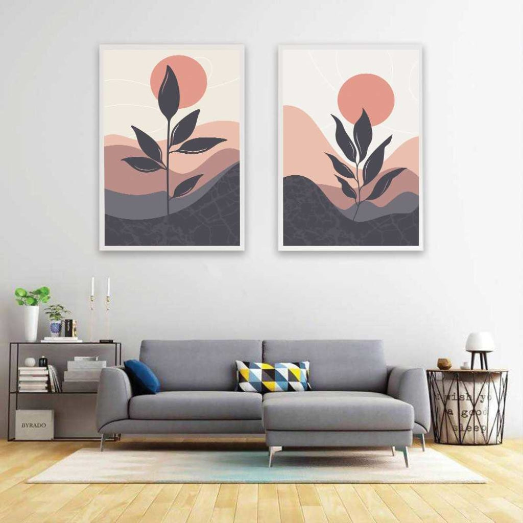 Leaf Print - Minimal 2 Panels Art Frame For Wall Decor- Funkydecors Xs / White Posters Prints &amp;