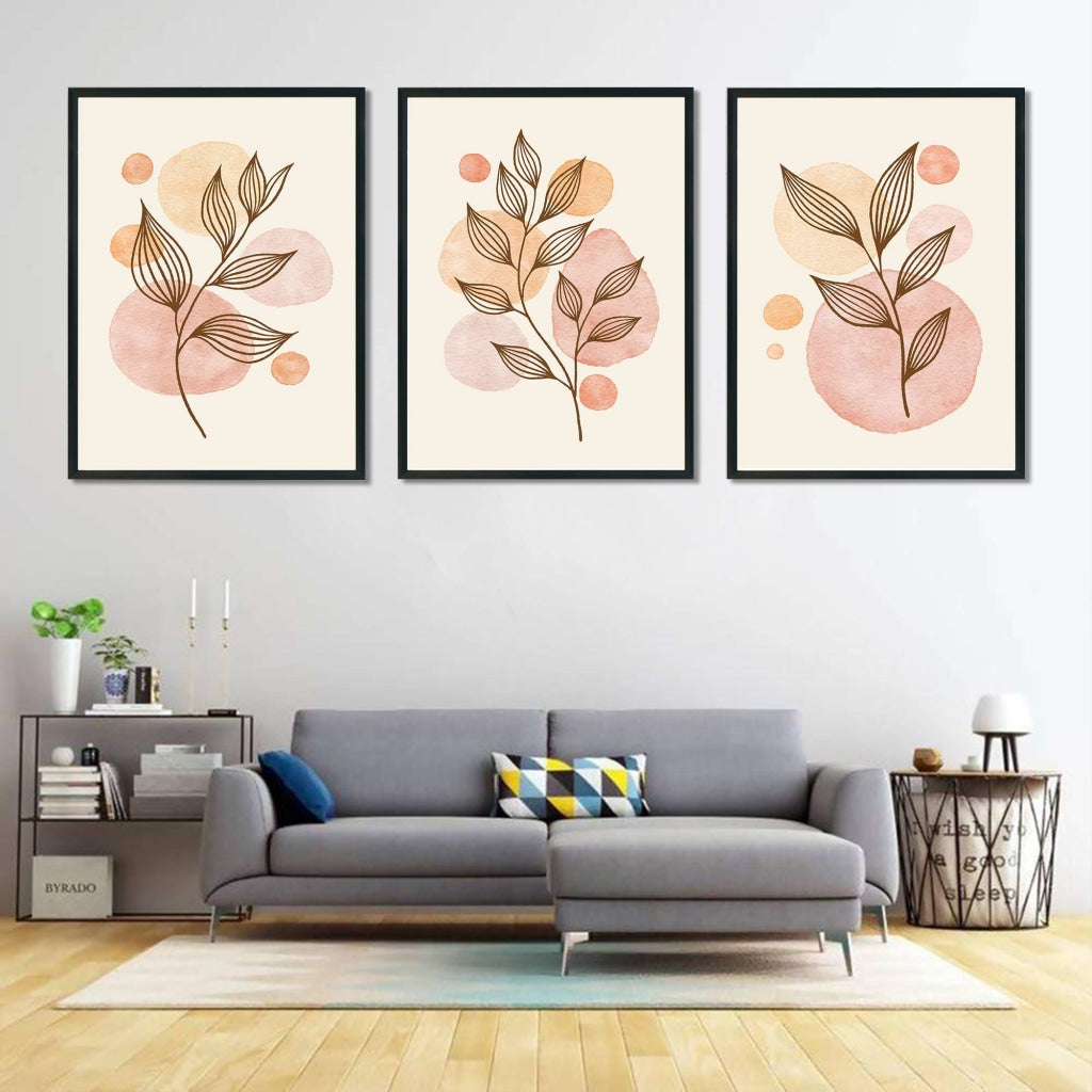 Leaf Print - Minimal 3 Panels Art Frame For Wall Decor- Funkydecors Xs / Black Posters Prints &