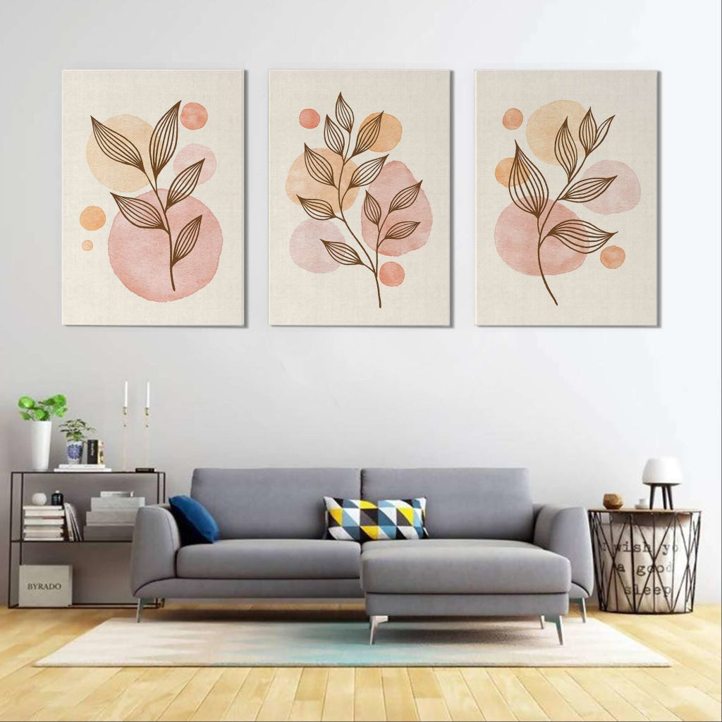 Leaf Print - Minimal 3 Panels Art Frame For Wall Decor- Funkydecors Xs / Canvas Posters Prints &