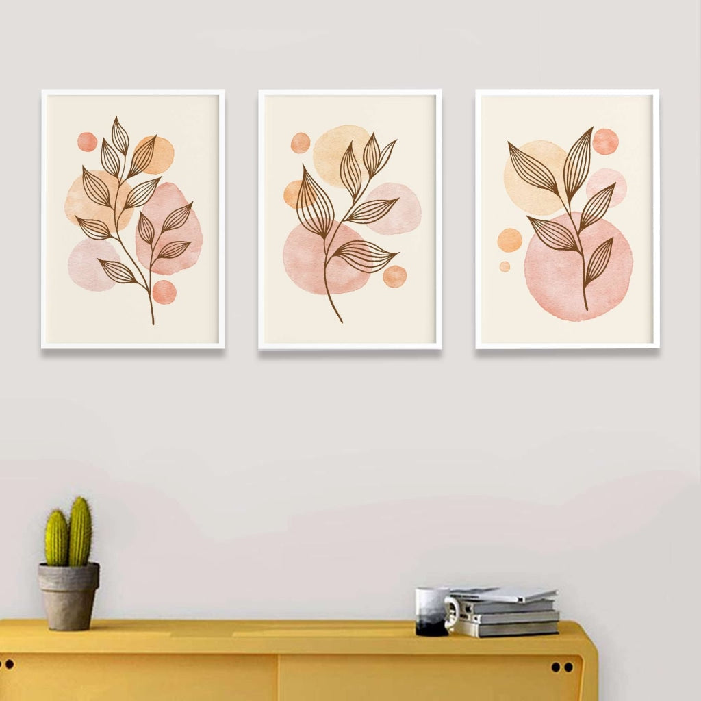 Leaf Print - Minimal 3 Panels Art Frame For Wall Decor- Funkydecors Xs / White Posters Prints &