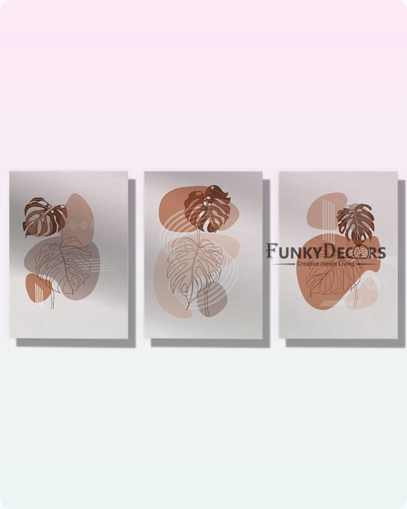 Leaf Prints - Abstract 3 Panels Art Frame For Wall Decor- Funkydecors Posters &amp; Visual Artwork