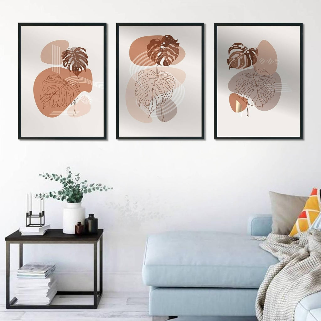 Leaf Prints - Abstract 3 Panels Art Frame For Wall Decor- Funkydecors Xs / Black Posters &amp; Visual