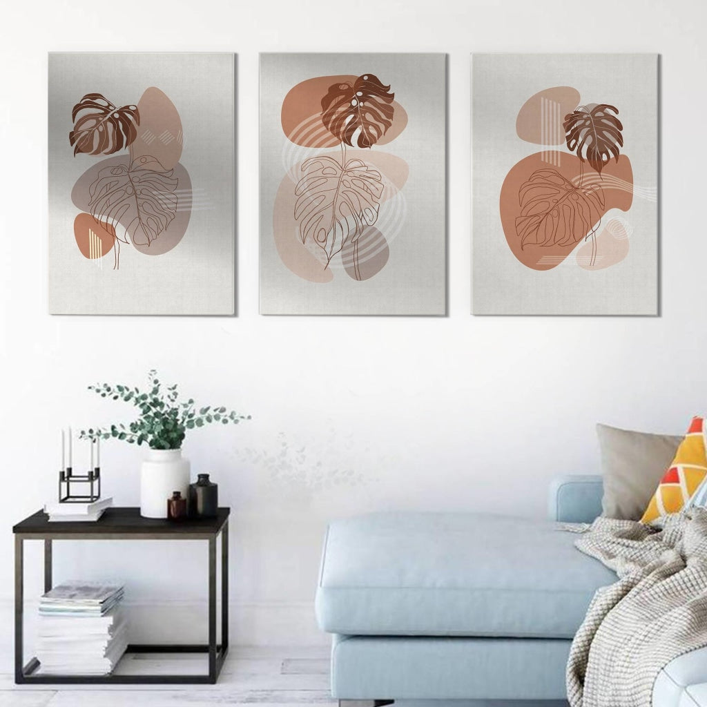 Leaf Prints - Abstract 3 Panels Art Frame For Wall Decor- Funkydecors Xs / Canvas Posters &amp; Visual