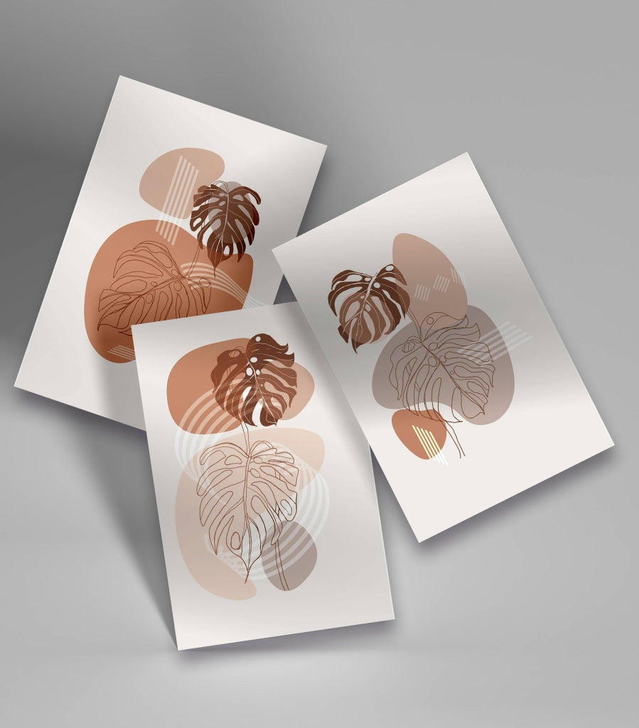 Leaf Prints - Abstract 3 Panels Art Frame For Wall Decor- Funkydecors Xs / Roll Posters & Visual