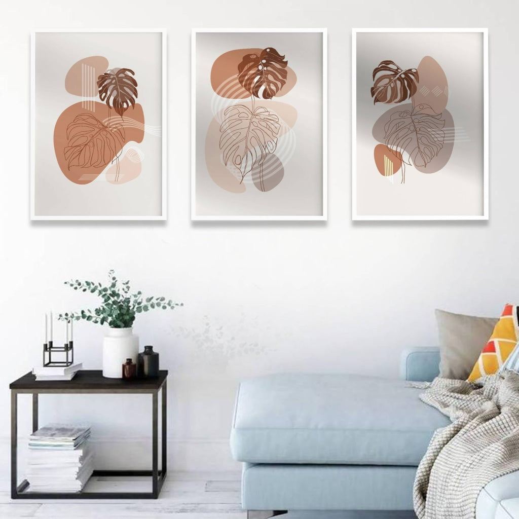 Leaf Prints - Abstract 3 Panels Art Frame For Wall Decor- Funkydecors Xs / White Posters &amp; Visual