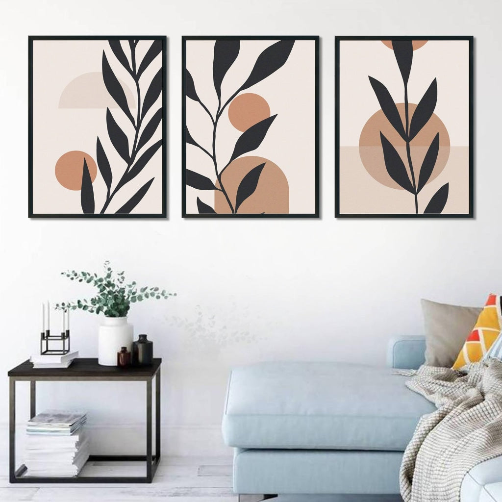 Leaf Prints - Miinimal 3 Panels Art Frame For Wall Decor- Funkydecors Xs / Black Posters &amp; Visual