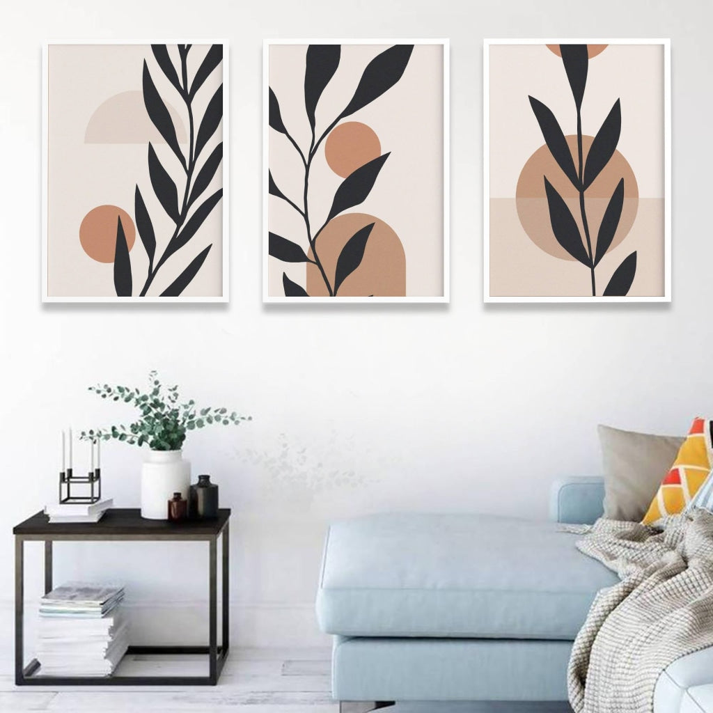 Leaf Prints - Miinimal 3 Panels Art Frame For Wall Decor- Funkydecors Xs / White Posters &amp; Visual