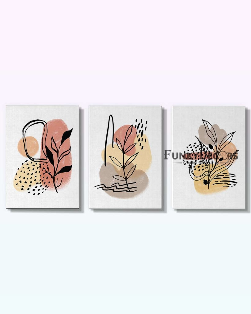 Leafy Aesthetic Abstract 3 Panels Art Frame For Wall Decor- Funkydecors Posters Prints &amp; Visual