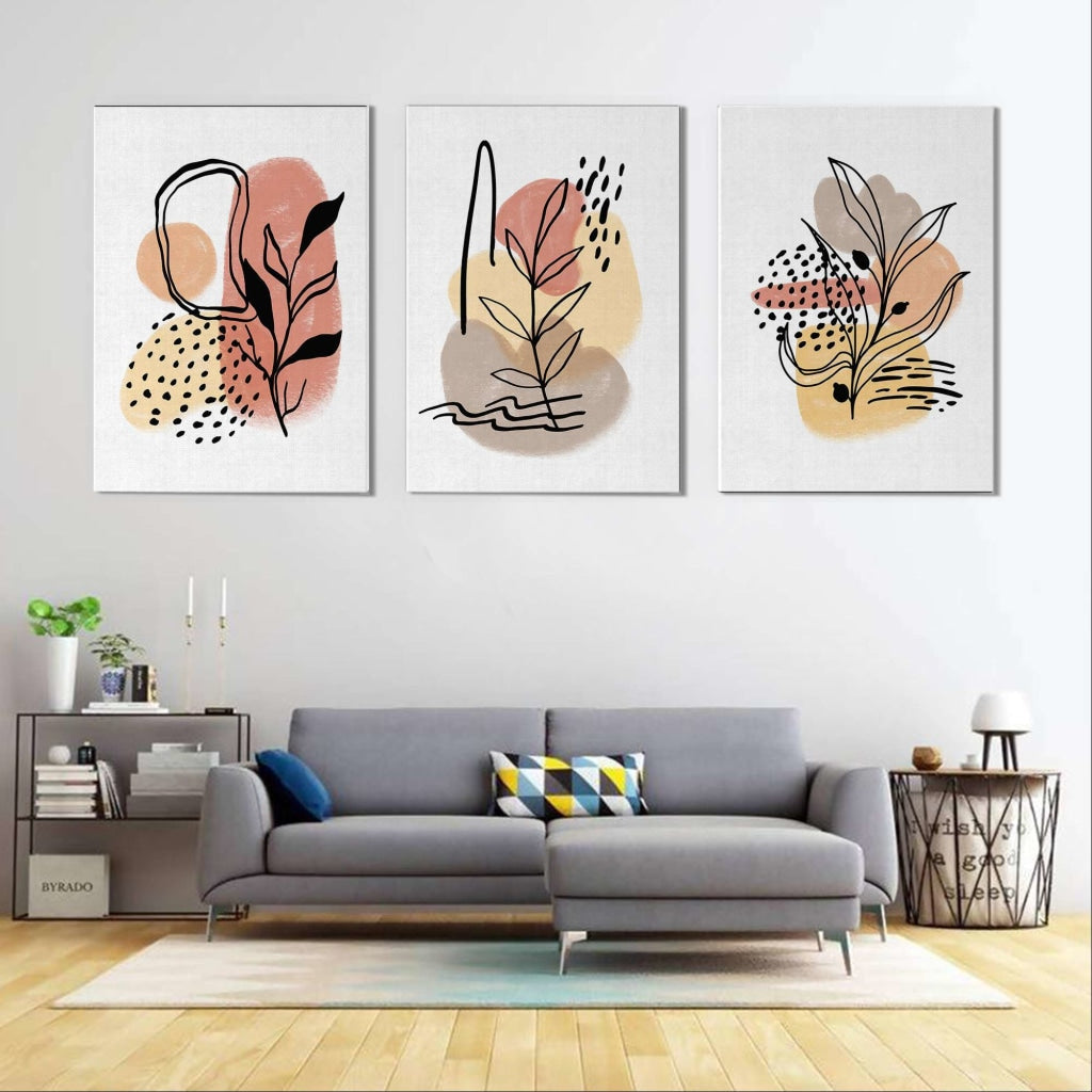 Leafy Aesthetic Abstract 3 Panels Art Frame For Wall Decor- Funkydecors Xs / Canvas Posters Prints &amp;