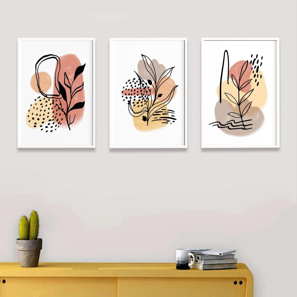 Leafy Aesthetic Abstract 3 Panels Art Frame For Wall Decor- Funkydecors Xs / White Posters Prints &amp;