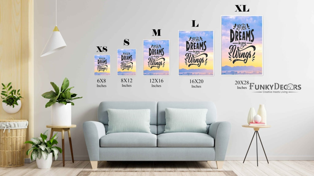 Let Your Dreams Be Wings - Motivation Quotes Art Frame For Wall Decor- Funkydecors Posters Prints &amp;