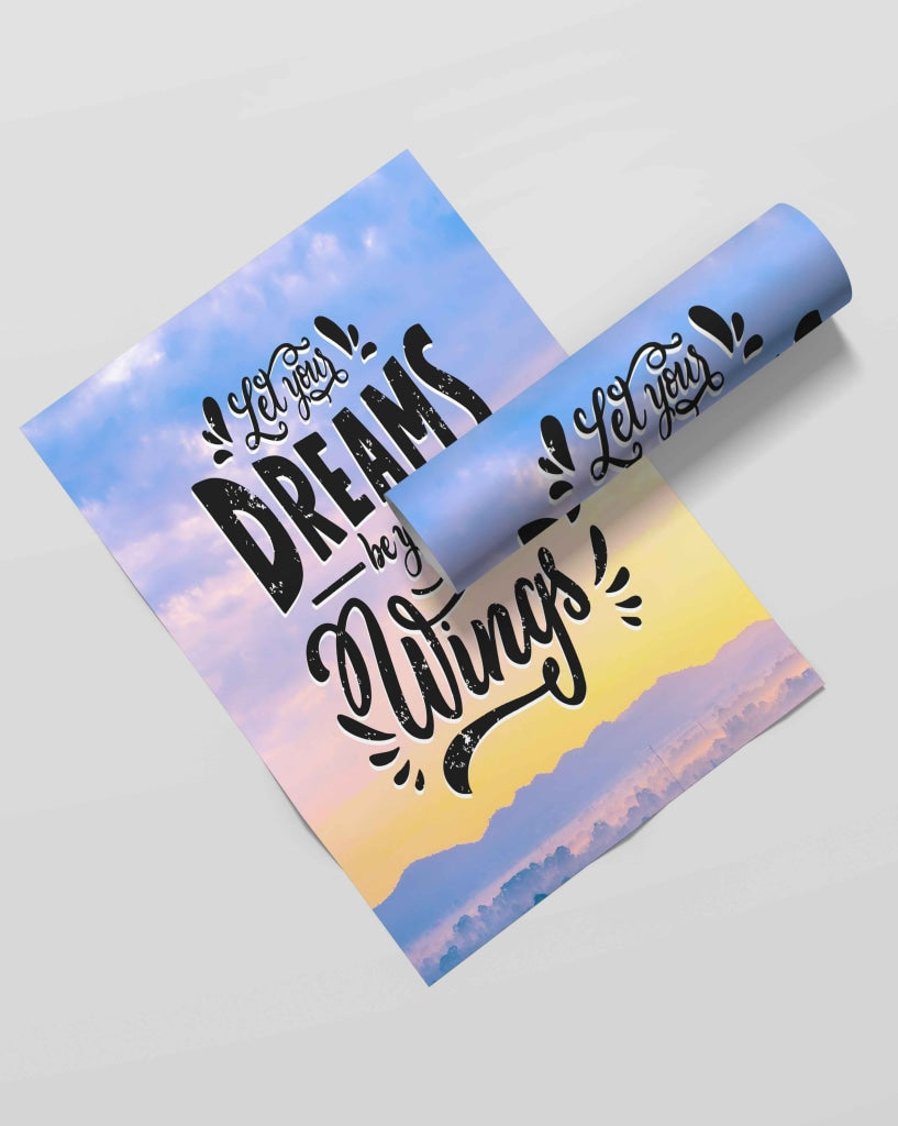 Let Your Dreams Be Wings - Motivation Quotes Art Frame For Wall Decor- Funkydecors Xs / Roll Posters