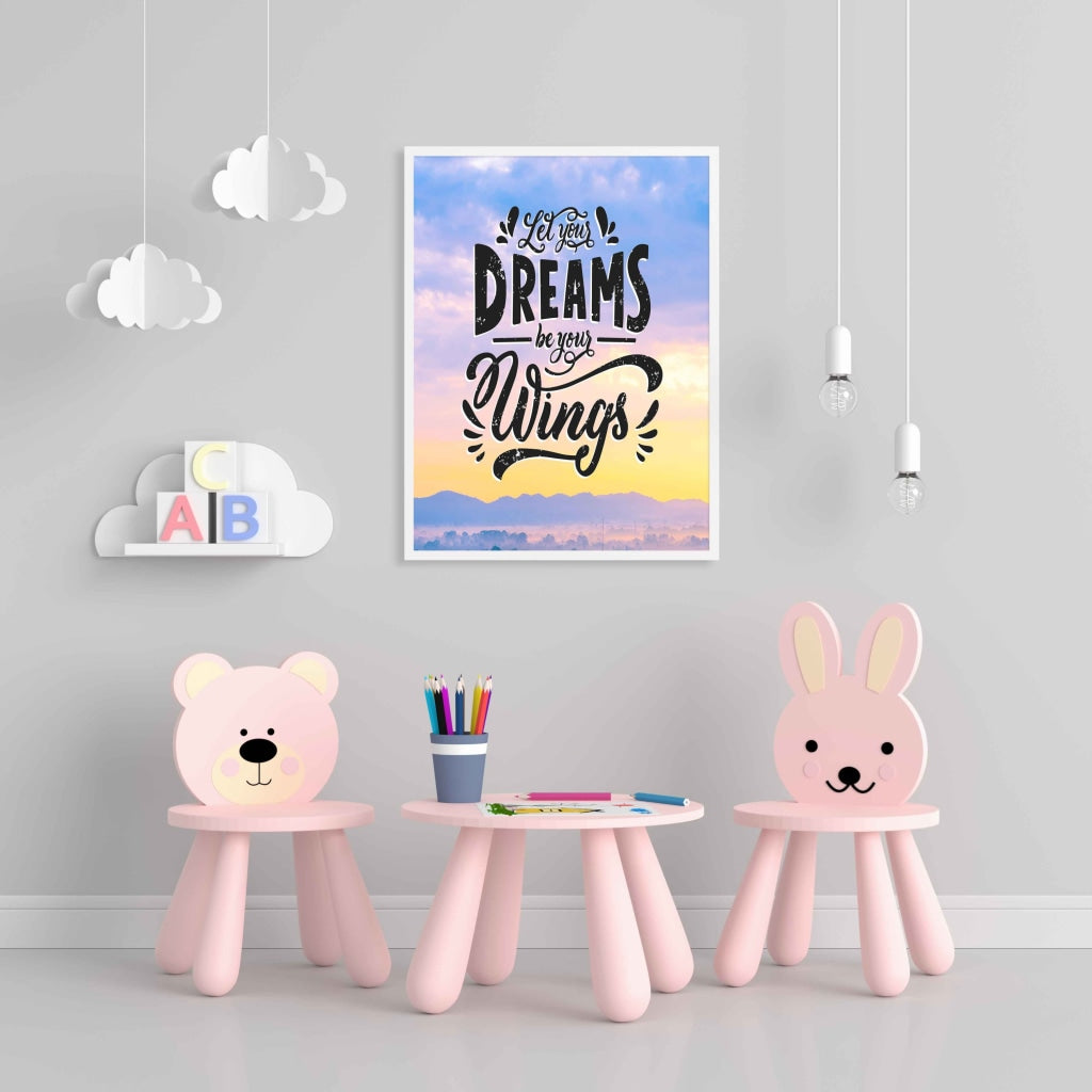 Let Your Dreams Be Wings - Motivation Quotes Art Frame For Wall Decor- Funkydecors Xs / White