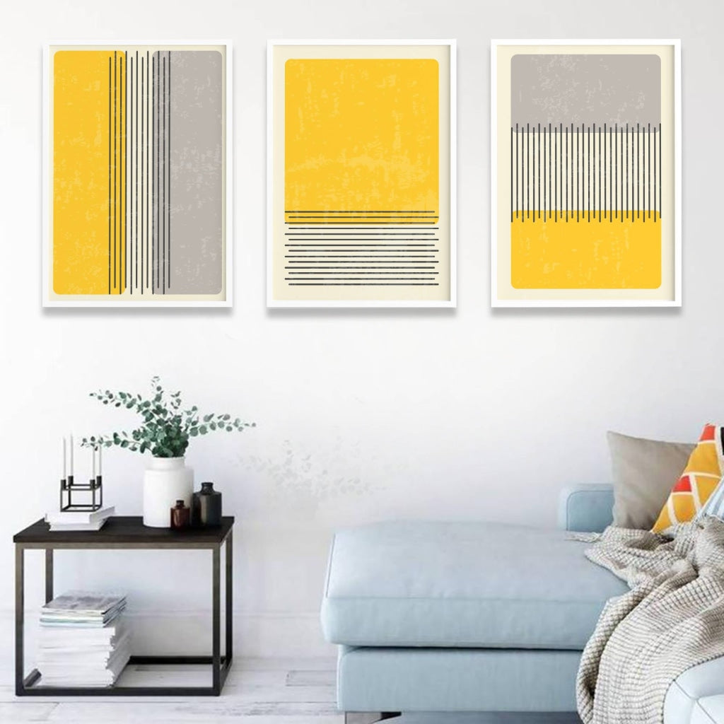 Line Outline - Geometric 3 Panels Art Frame For Wall Decor- Funkydecors Xs / White Posters Prints &amp;