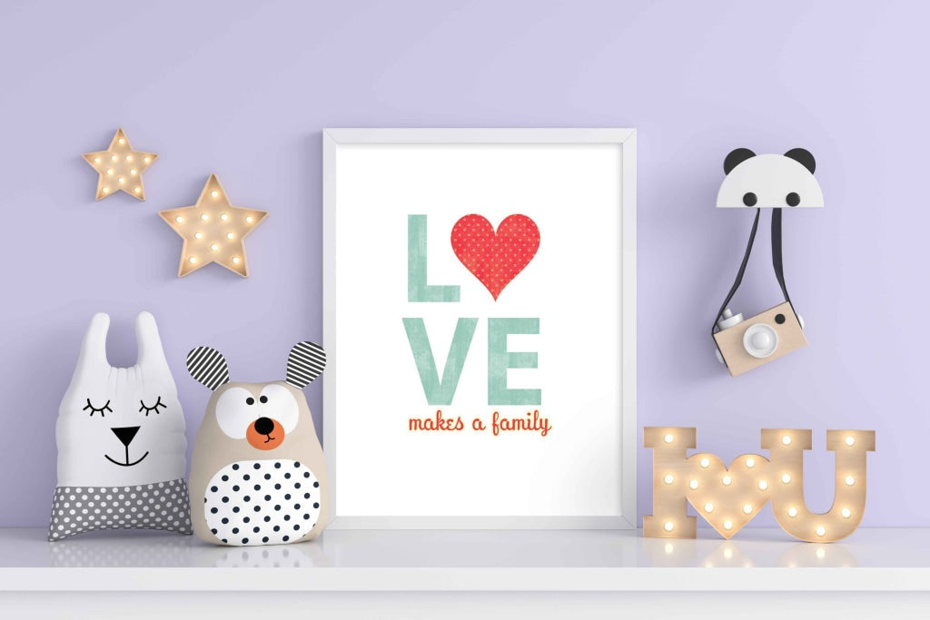 Love Makes A Family - Quotes Art Frame For Wall Decor- Funkydecors Xs / White Posters Prints &amp;