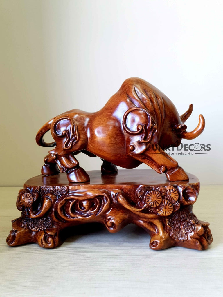 Lucky Feng Shui Bull Sculpture In Brown Decorative Showpiece Animal Figurine- Funkydecors Figurines