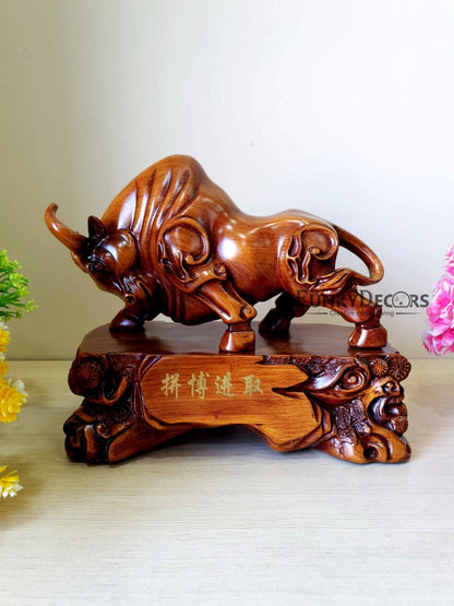 Lucky Feng Shui Bull Sculpture In Brown Decorative Showpiece Animal Figurine- Funkydecors Figurines