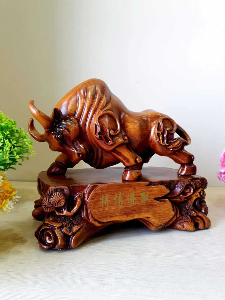 Lucky Feng Shui Bull Sculpture In Brown Decorative Showpiece Animal Figurine- Funkydecors Figurines