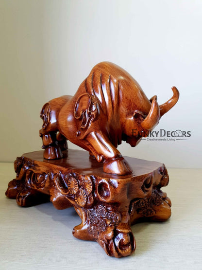 Lucky Feng Shui Bull Sculpture In Brown Decorative Showpiece Animal Figurine- Funkydecors Figurines