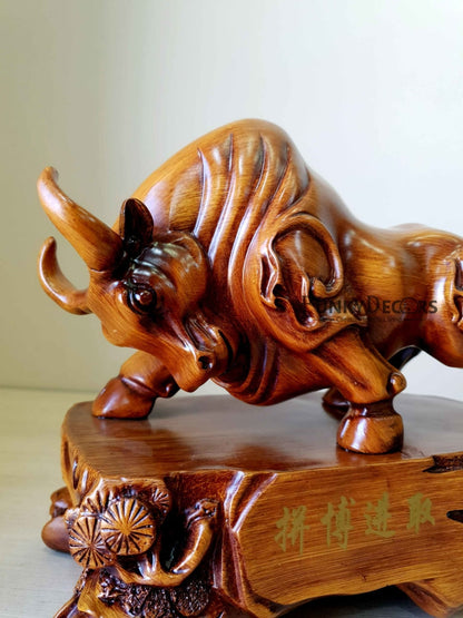 Lucky Feng Shui Bull Sculpture In Brown Decorative Showpiece Animal Figurine- Funkydecors Figurines