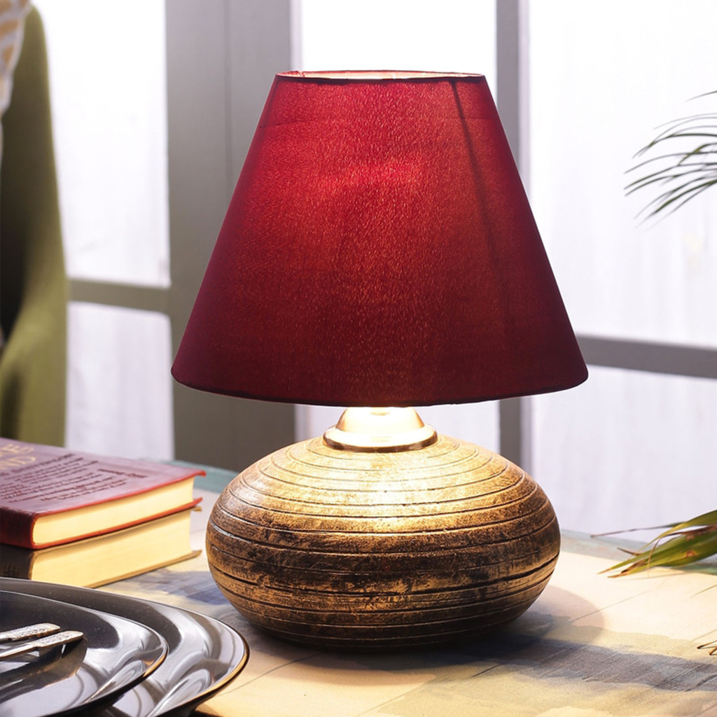 Maroon Fabric Shade Table Lamp For Christmas Anniversary Birthday Gift Home And Office Decor Lamps