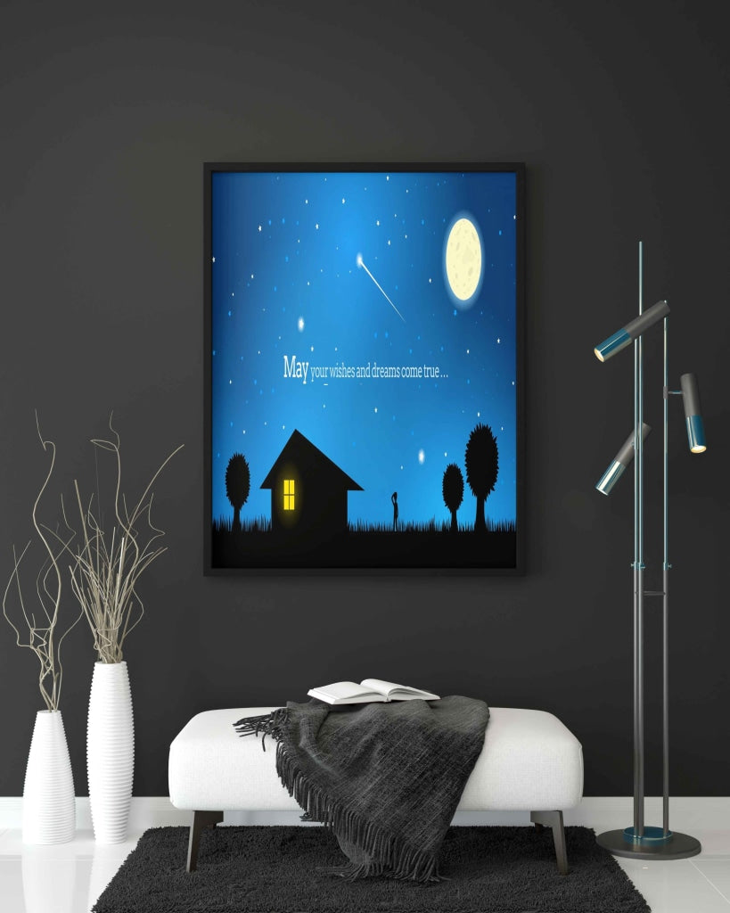 May Your Wishes And Dreams Come True - Life Quotes Art Frame For Wall Decor- Funkydecors Xs / Black