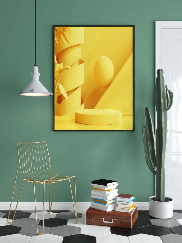 Mellow Yellow Geometric Art Frame For Wall Decor- Funkydecors Xs / Black Posters Prints &amp; Visual