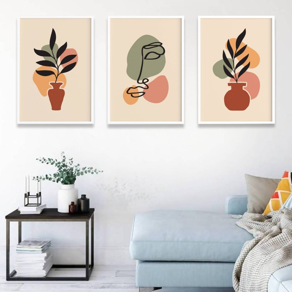 Minimal 3 Panels Art Frame For Wall Decor- Funkydecors Xs / White Posters Prints & Visual Artwork