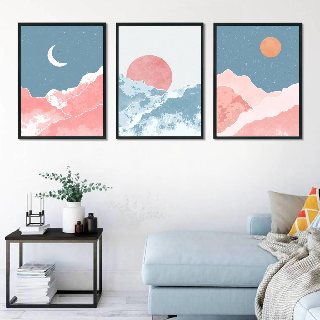 Moody Cloud - Minimal 3 Panels Art Frame For Wall Decor- Funkydecors Xs / Black Posters Prints &