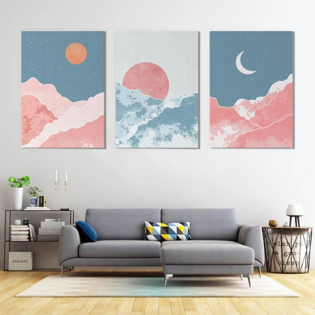 Moody Cloud - Minimal 3 Panels Art Frame For Wall Decor- Funkydecors Xs / Canvas Posters Prints &