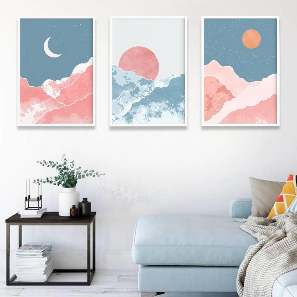 Moody Cloud - Minimal 3 Panels Art Frame For Wall Decor- Funkydecors Xs / White Posters Prints &