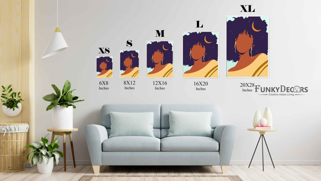 Moon On Curls Boho Women Art Frame For Wall Decor- Funkydecors Posters Prints & Visual Artwork