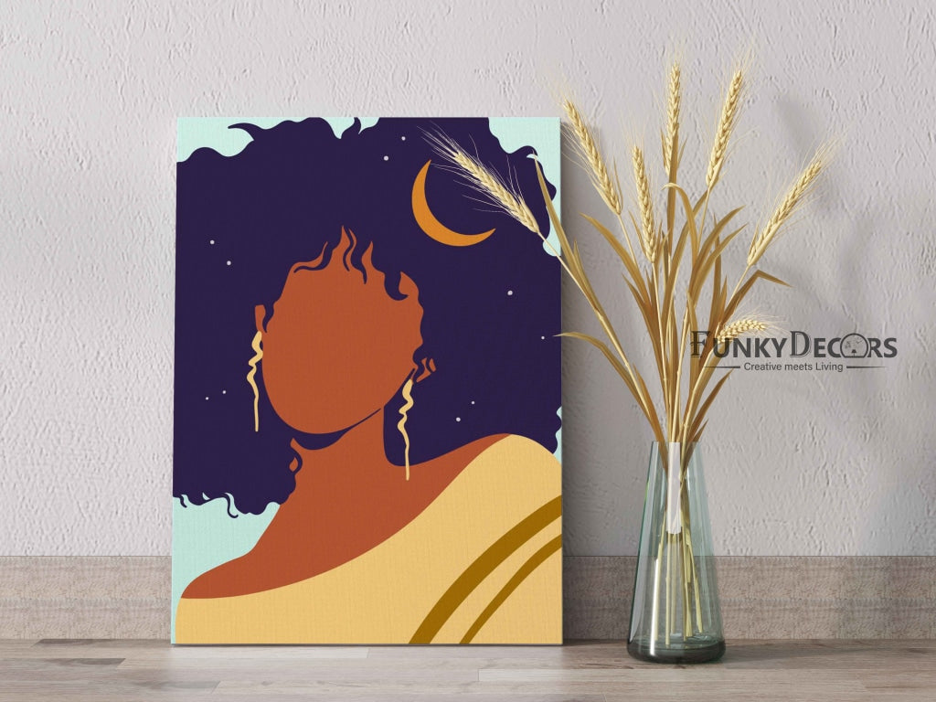 Moon On Curls Boho Women Art Frame For Wall Decor- Funkydecors Posters Prints & Visual Artwork