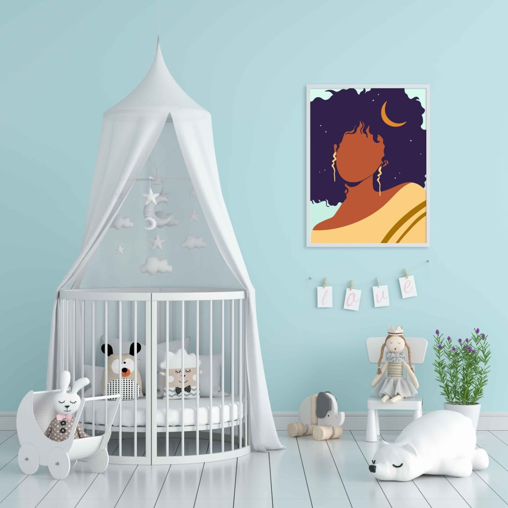 Moon On Curls Boho Women Art Frame For Wall Decor- Funkydecors Xs / White Posters Prints & Visual