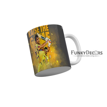 MS Dhoni Raise the game CSK Team Coffee Ceramic Mug 350 ML-FunkyDecors