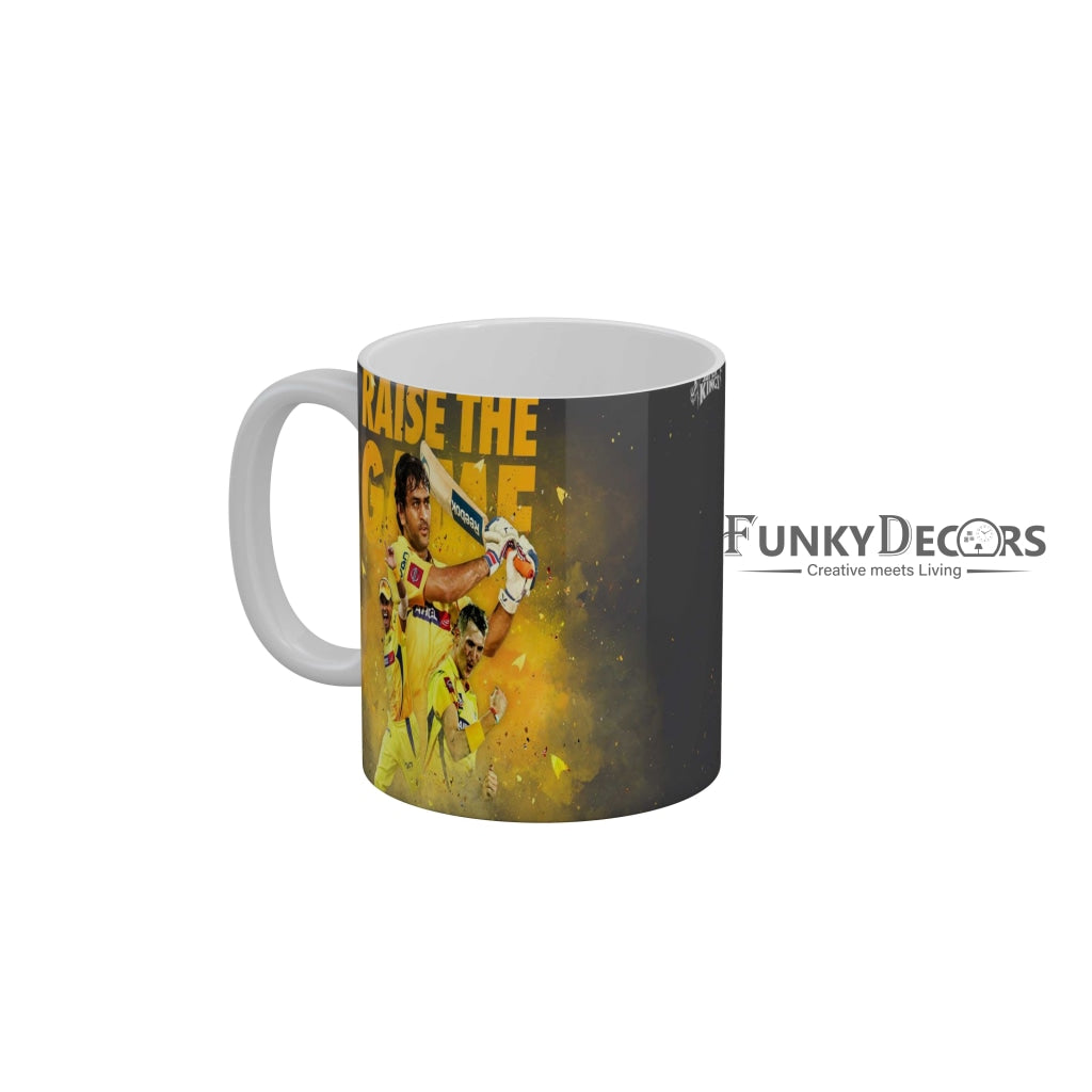 MS Dhoni Raise the game CSK Team Coffee Ceramic Mug 350 ML-FunkyDecors