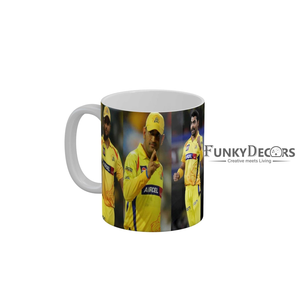 MS Dhoni Sir Jadeja and Suresh Raina CSK Coffee Ceramic Mug 350 ML-FunkyDecors