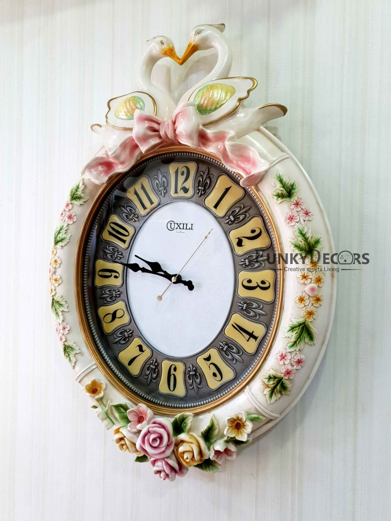 Multicolor Love Birds Marble Wall Clock For Home Office Décor And Gifts 70 Cm Tall- Funkydecors