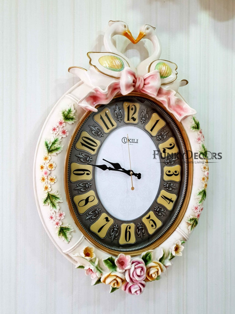 Multicolor Love Birds Marble Wall Clock For Home Office Décor And Gifts 70 Cm Tall- Funkydecors