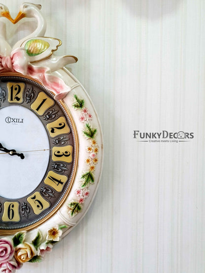 Multicolor Love Birds Marble Wall Clock For Home Office Décor And Gifts 70 Cm Tall- Funkydecors