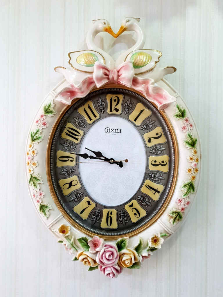 Multicolor Love Birds Marble Wall Clock For Home Office Décor And Gifts 70 Cm Tall- Funkydecors