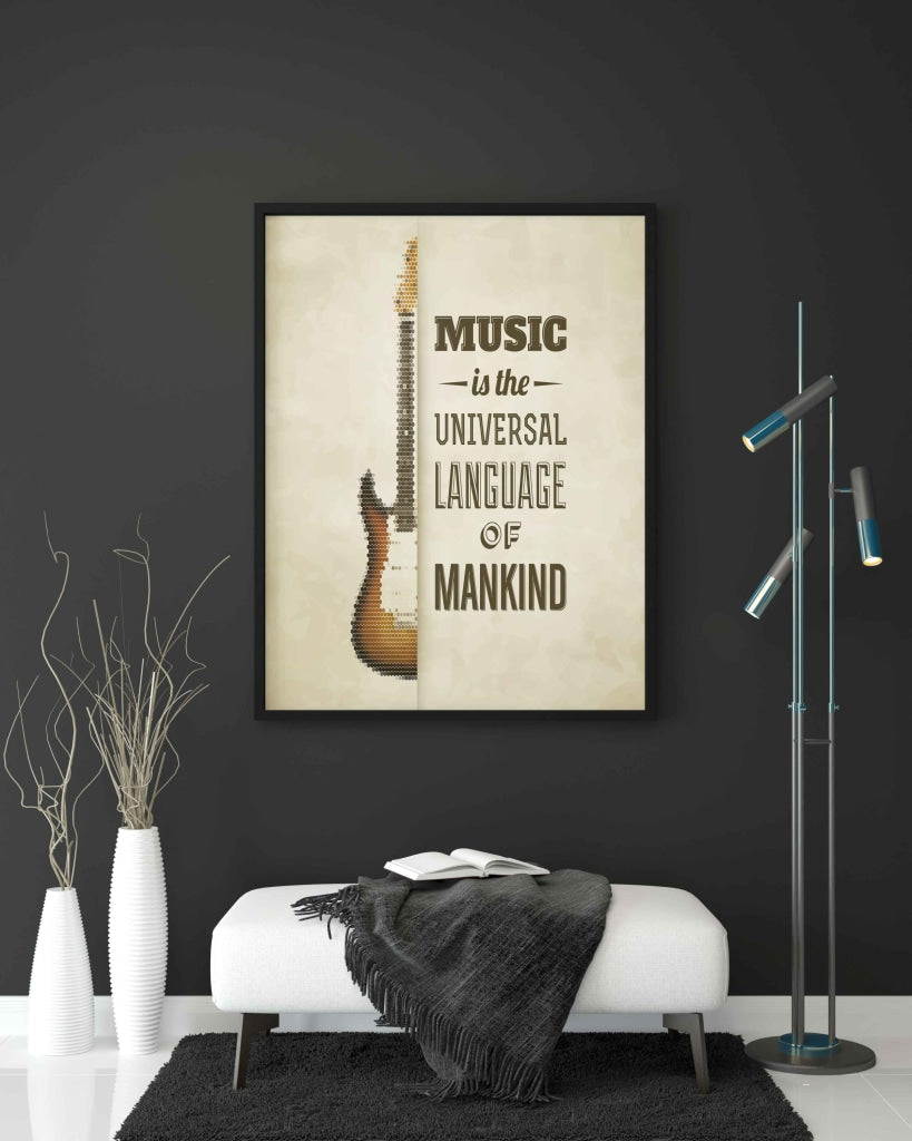 Music Is The Universal Language Of Mankind - Life Quotes Art Frame For Wall Decor- Funkydecors Xs /