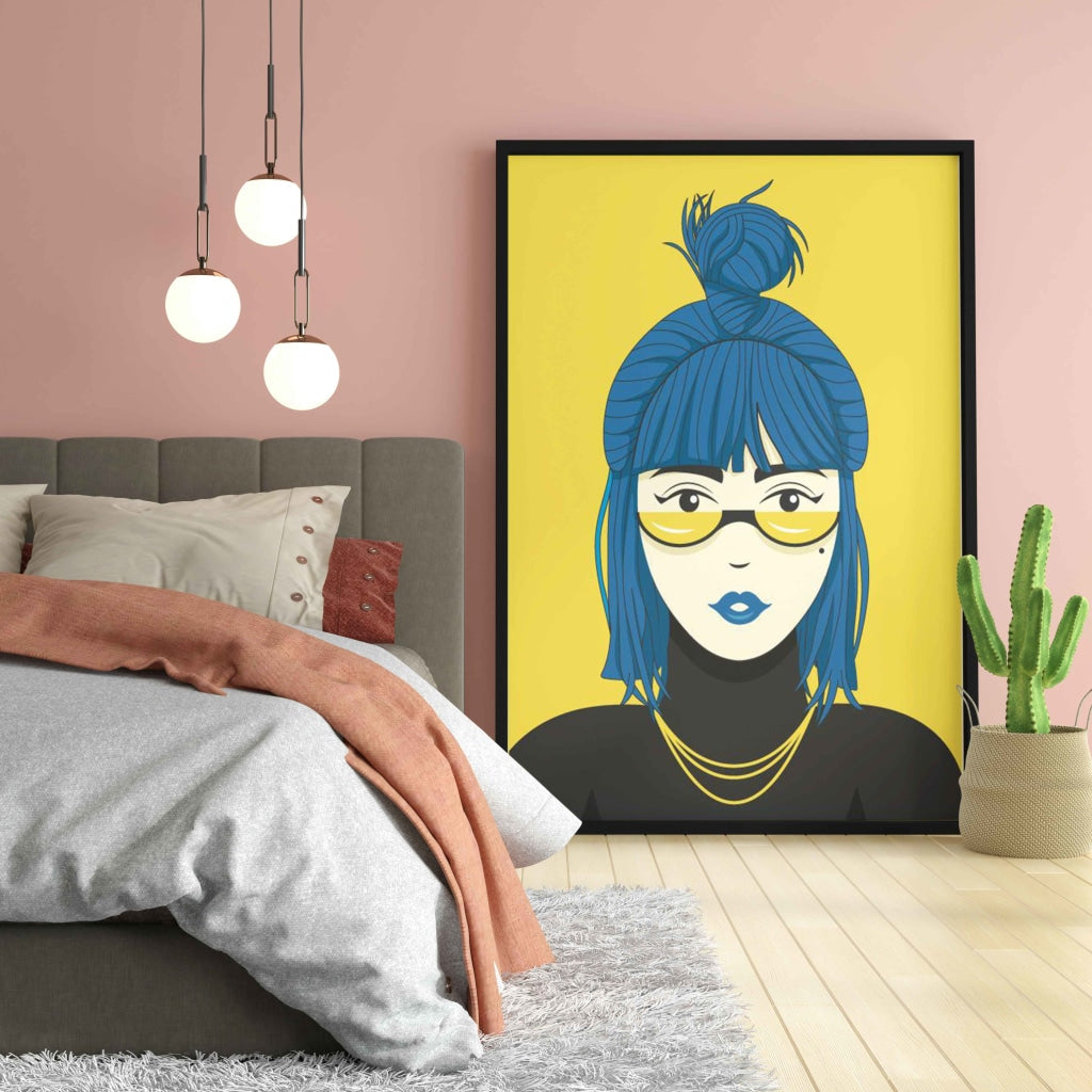 My Blue Hair Portrait Art Frame For Wall Decor- Funkydecors Xs / Black Posters Prints & Visual