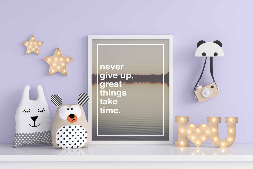 Never Give Up Great Things Take Time - Motivational Quotes Art Frame For Wall Decor- Funkydecors Xs