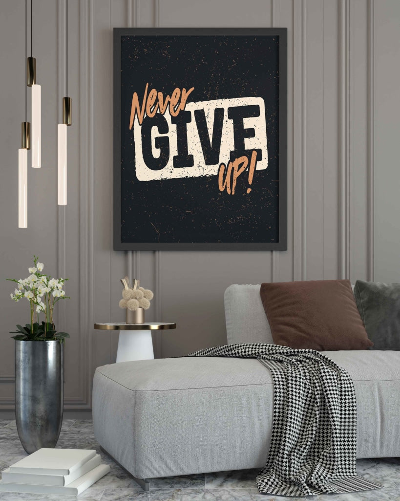 Never Give Up - Motivation Quotes Art Frame For Wall Decor- Funkydecors Xs / Black Posters Prints &