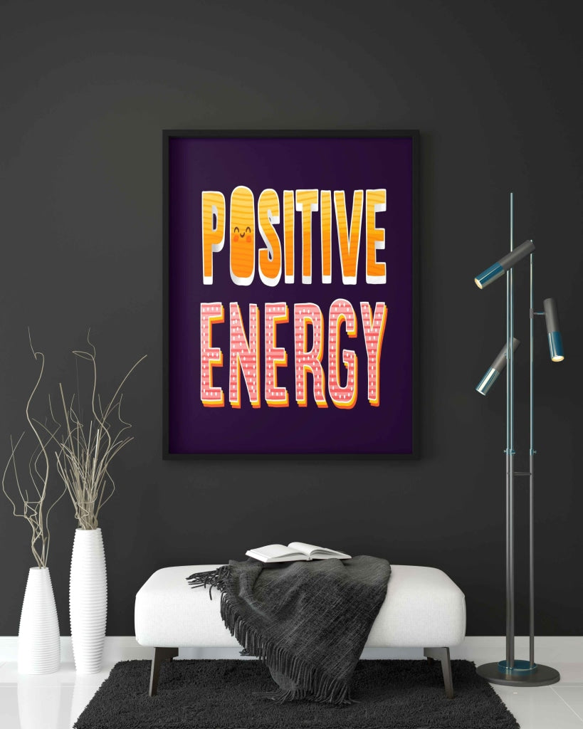 Positive Energy - Motivation Quotes Art Frame For Wall Decor- Funkydecors Xs / Black Posters Prints