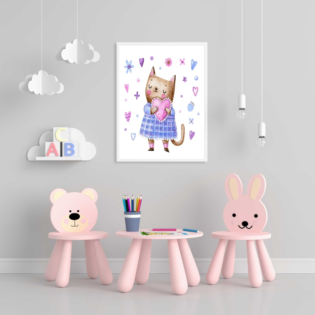 Pretty Kitty - Nursery Art Frame For Wall Decor- Funkydecors Xs / White Posters Prints & Visual