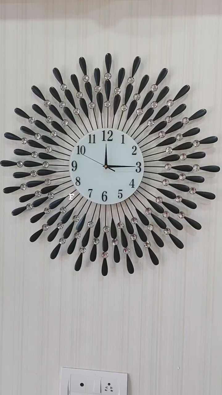 FunkyDecors Royal Black 3D Peacock Wall Clock for Home Office Decor and Gifts 70 CM Tall