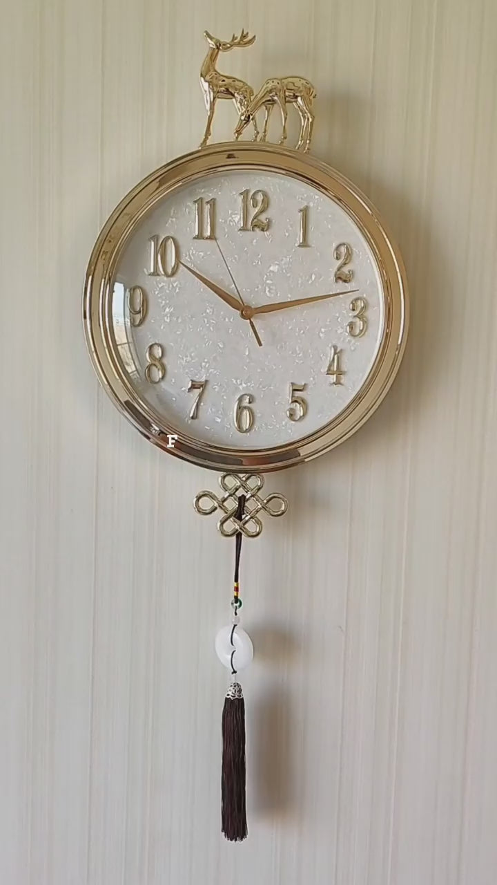 FunkyDecors Designer Golden White Reindeer Tassel Wall Clock , Wall Watch , Wall Decor for Home Office Decor and Gifts 78 CM Tall